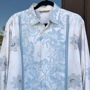 Tommy Bahama Off-White Blue Floral Dress Shirt L